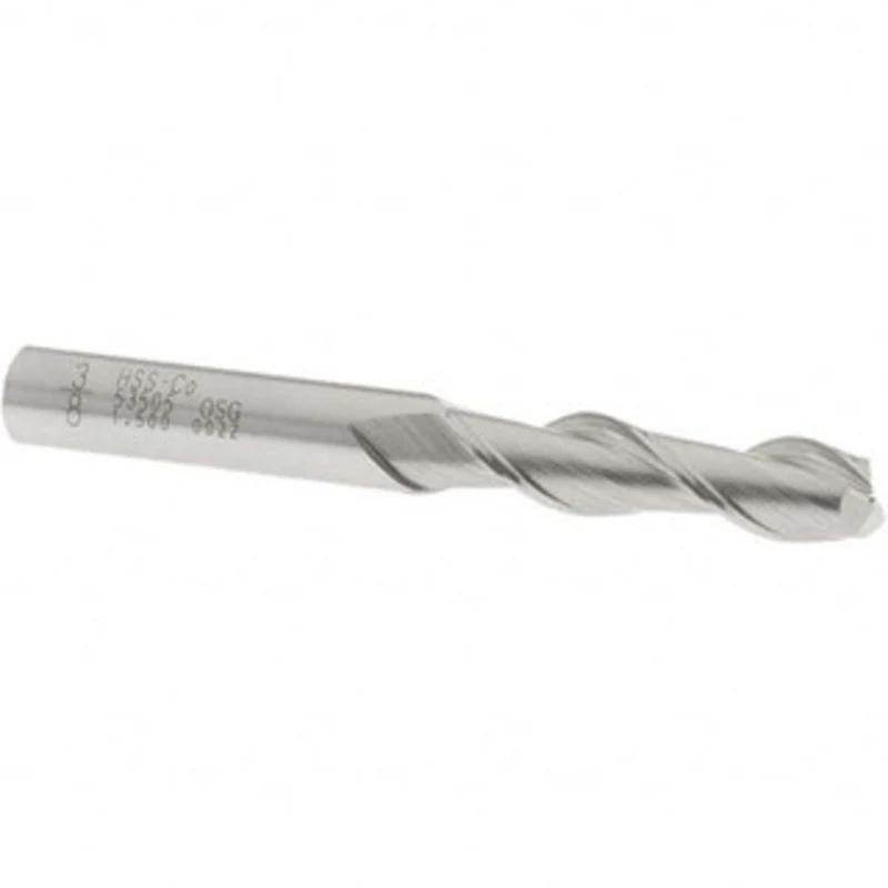 OSG 3/8, 1-1/2 LOC, 3/8 Shank Diam, 3-1/4 OAL, 2 Flute, Cobalt Square End Mill Single End, Uncoated, Spiral Flute, 45...